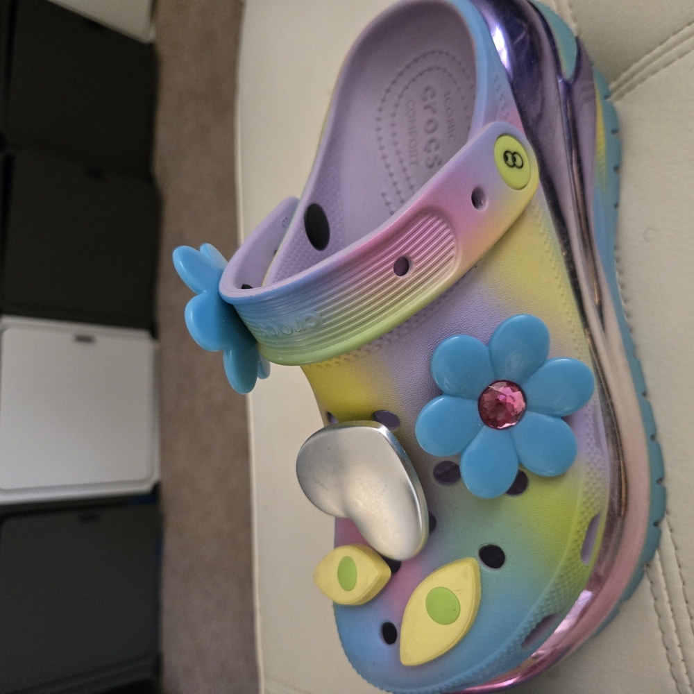 Lazy Oaf Purple and Blue Sandals with Floral Accents